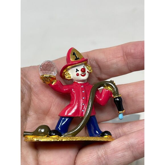 Spoontiques Vintage Pewter Fireman Clown Swarovski Crystal & Gold Plating #KM438 - Picture 7 of 8